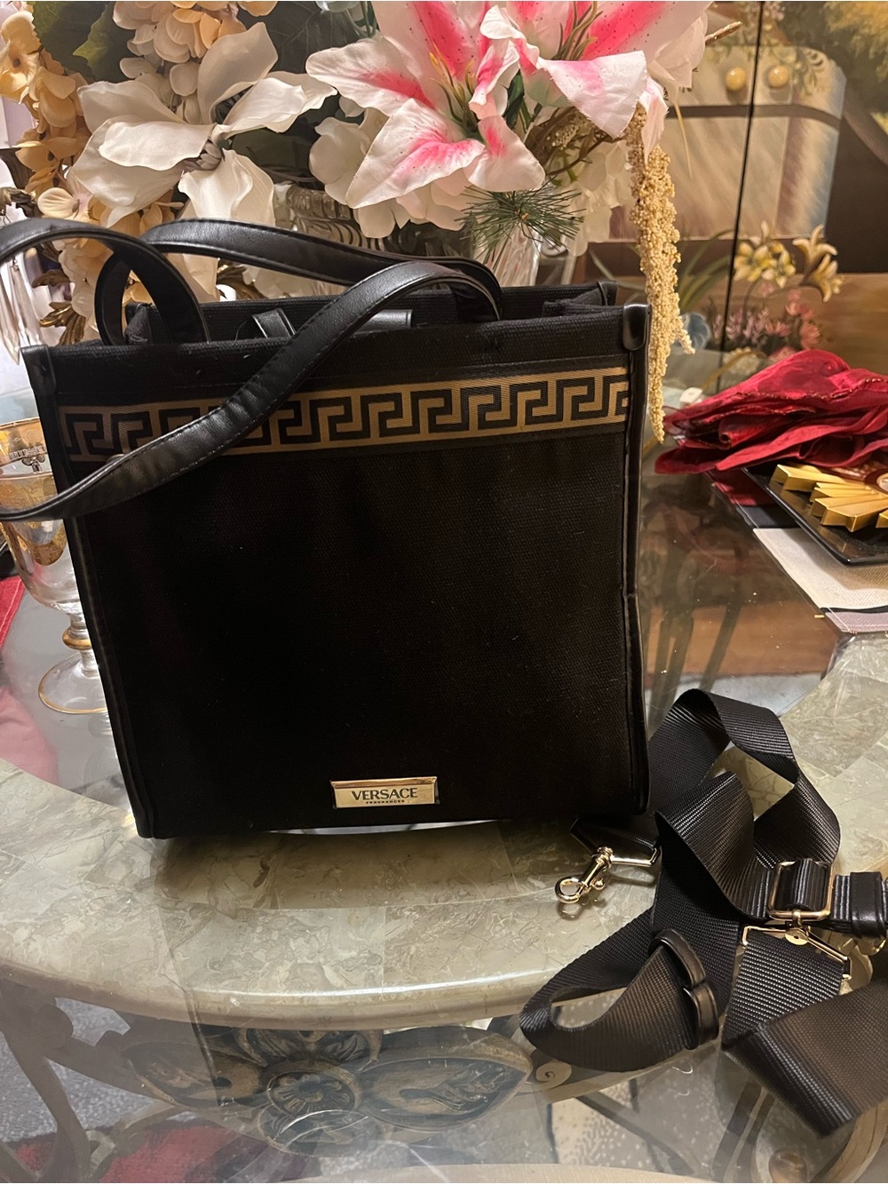 🔥AUTHENTIC Versace Black and Gold Medusa Shoulder Bag
